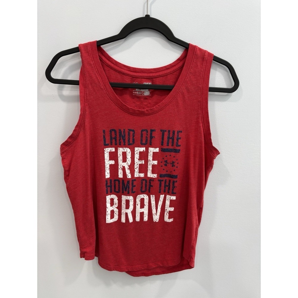 Under Armour Red Patriotic Tank Top Women's Medium Graphic USA Flag
